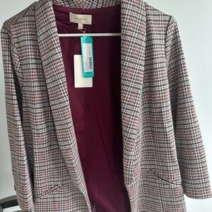 Skies Are, Blue Hannah Blazer, Burgundy plaid